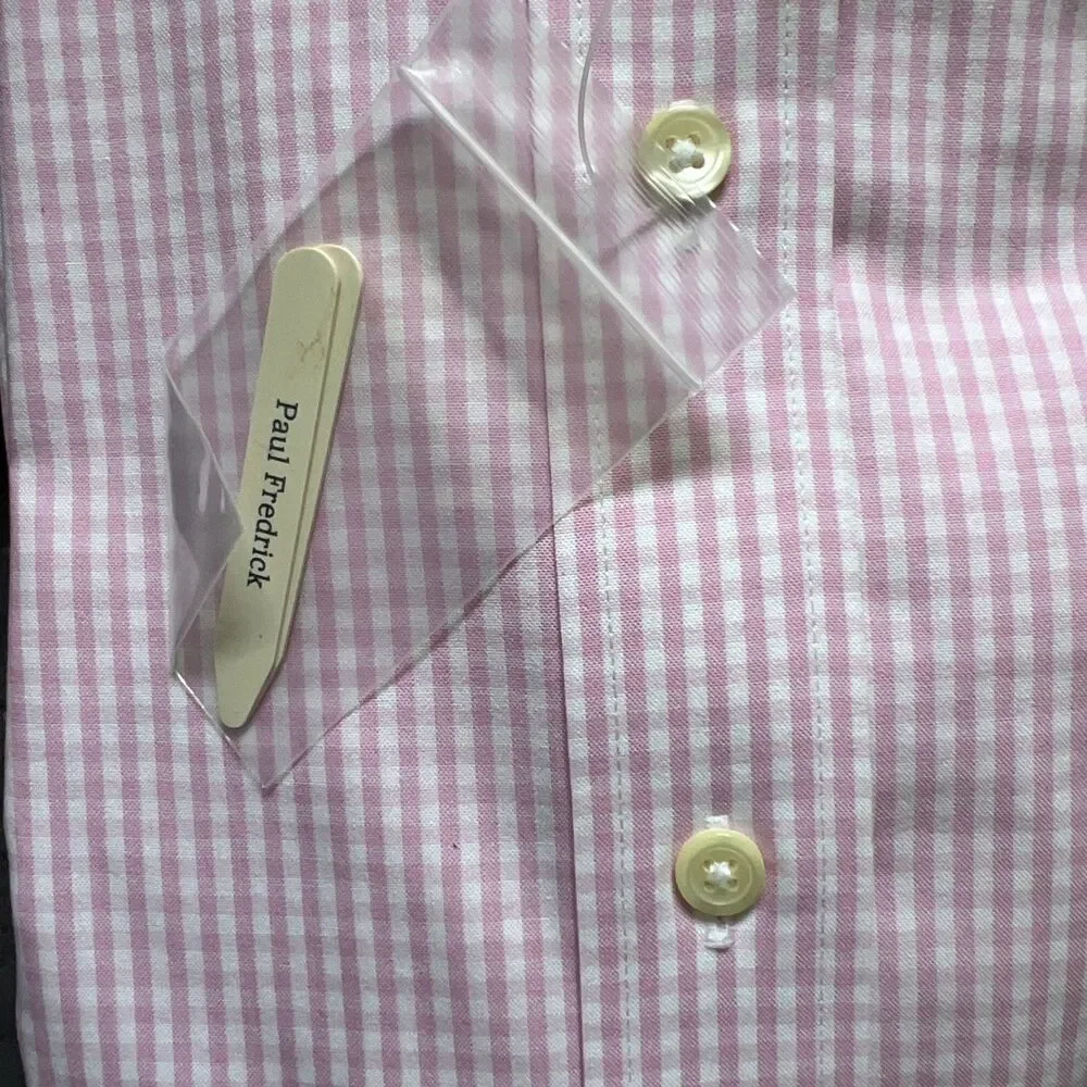 Paul Fredrick Non-Iron Two Ply Cotton Pinpoint Pink Shirt Monogrammed EDE 16-34